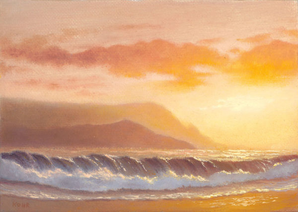 Hanalei Bay Sunset, 5x7 oil on panel
