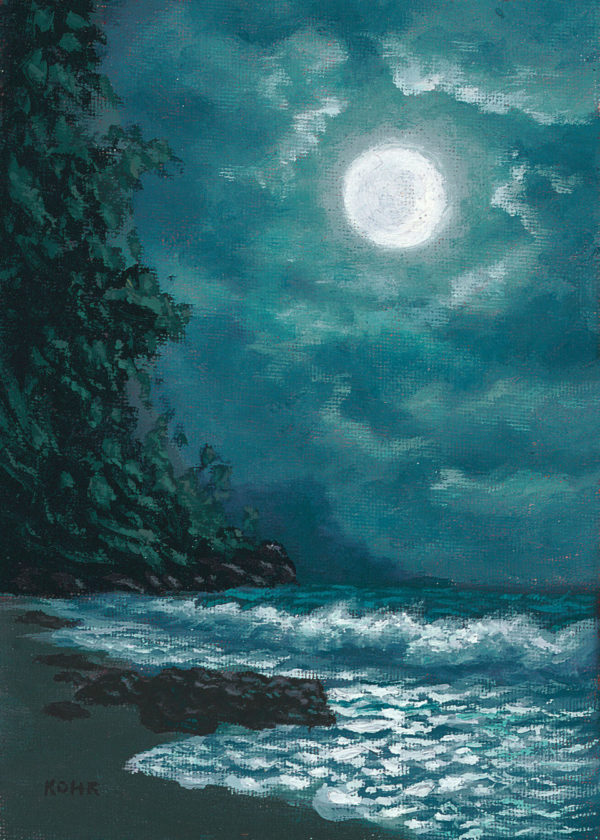 Moonlight Reflection, 5x7 oil on panel